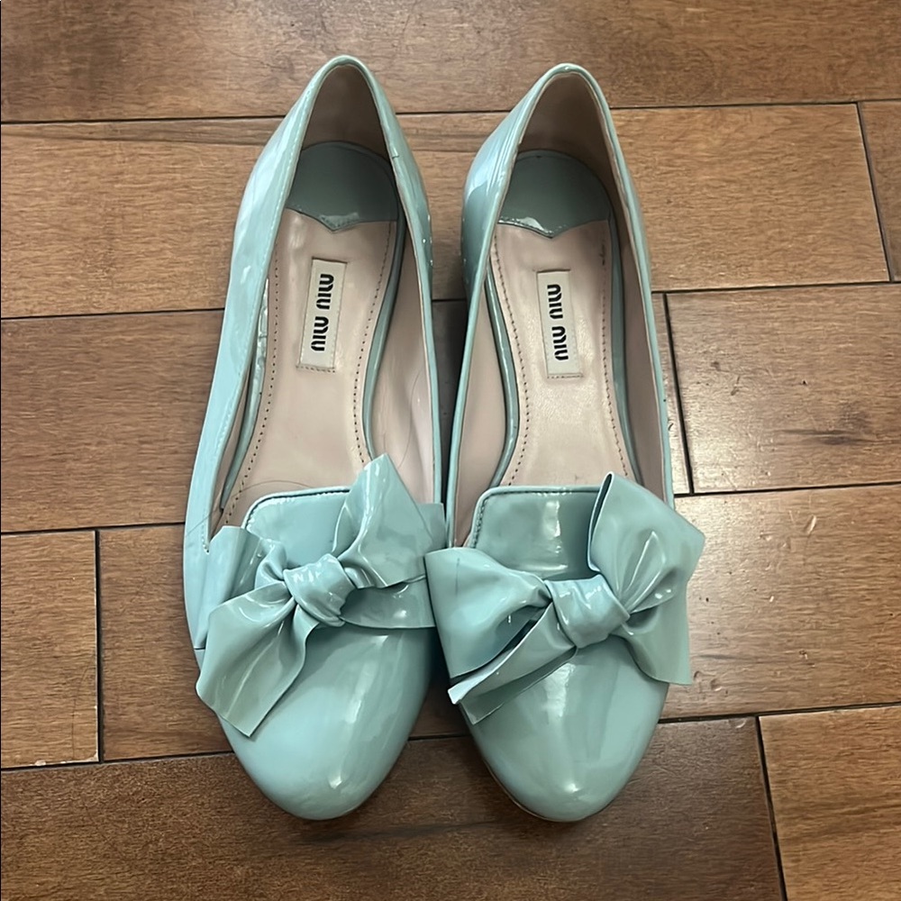 Miu Miu Women's Blue Bow Flats